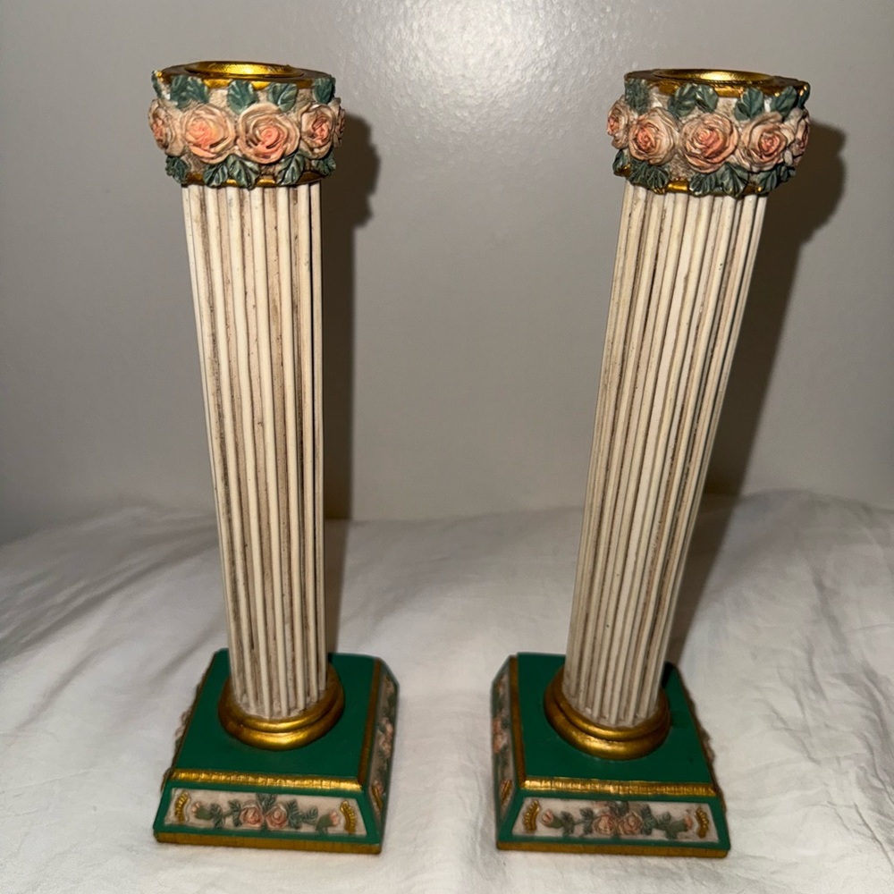 Elegant Floral Column Candle Holders